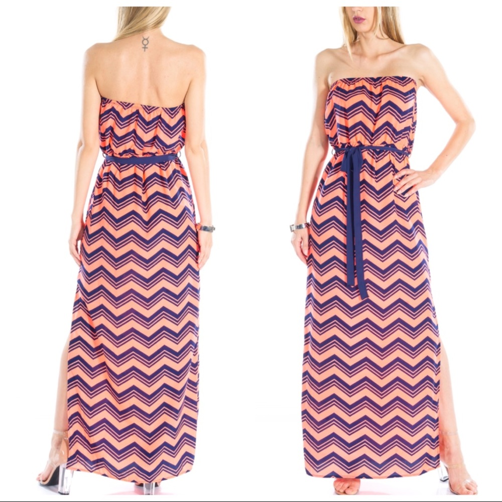 1 LEFT❤CLEARANCE ❤️ Coral Chevron Strapless dress - Picture 2 of 2