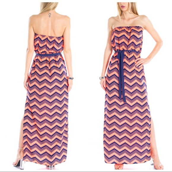 1 LEFT❤CLEARANCE ❤️ Coral Chevron Strapless dress - Picture 2 of 2