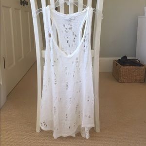 Distressed white tank top