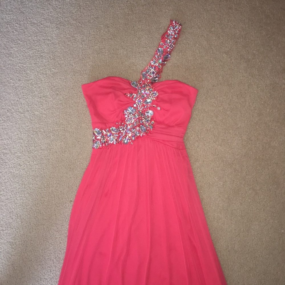 CORAL PROM/FORMAL DRESS W RHINESTONES ONE SHOULDER
