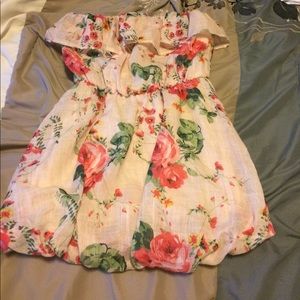 Strapless cream, pink, and green floral top