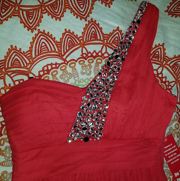 Red/Orange One Shoulder Formal Heel Dress - Picture 2 of 6