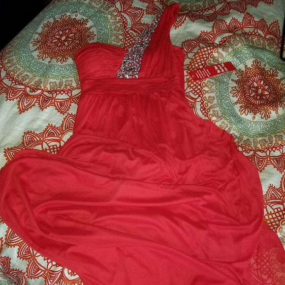 Red/Orange One Shoulder Formal Heel Dress - Picture 3 of 6