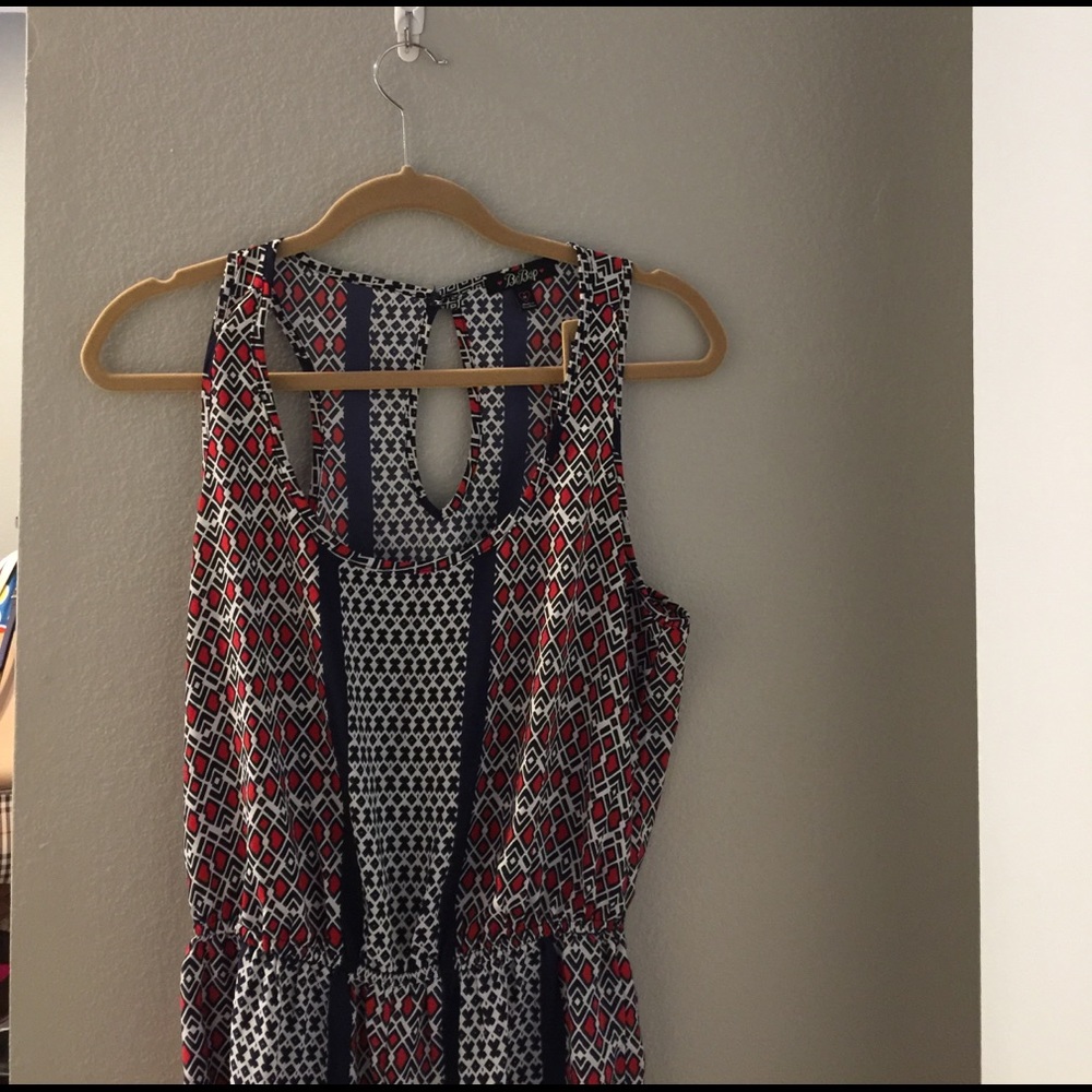 Navy Blue, white and Orange patterned jumpsuit