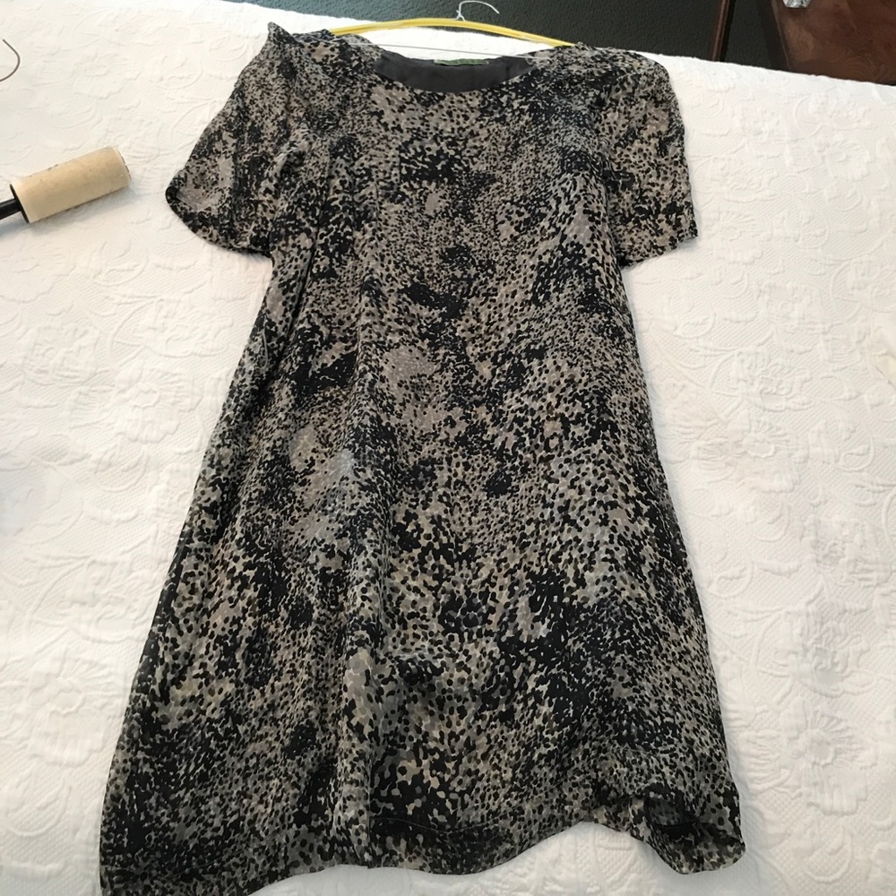 Grey, black, tan and white spotted dress (Medium)