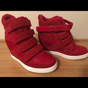 Red Aldo wedge sneakers