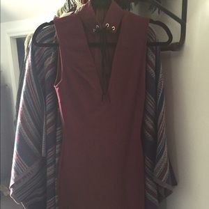 Maroon, lace up neck dress