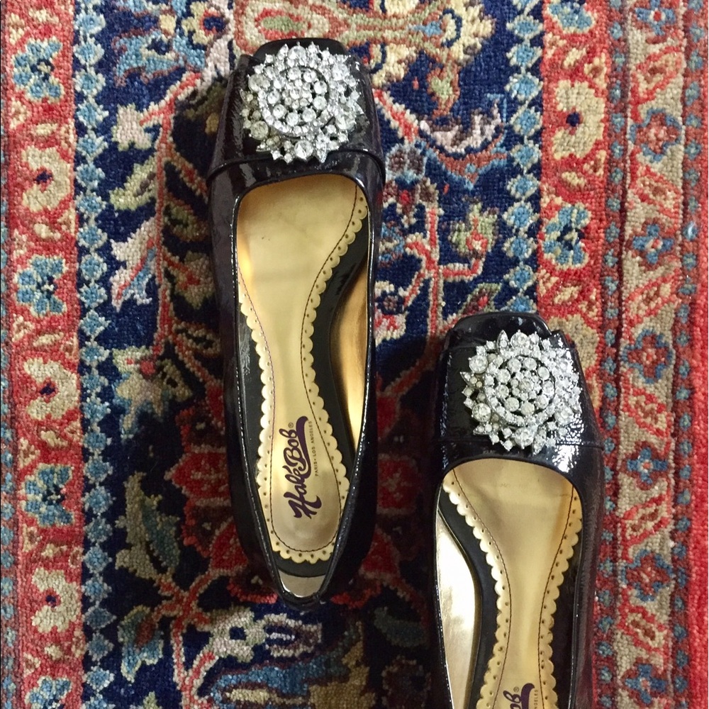 Hale Bob "Stella" patent leather peep-toe flats