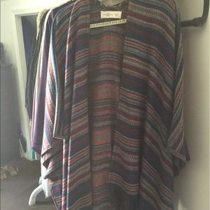 Red and blue striped poncho/kimono
