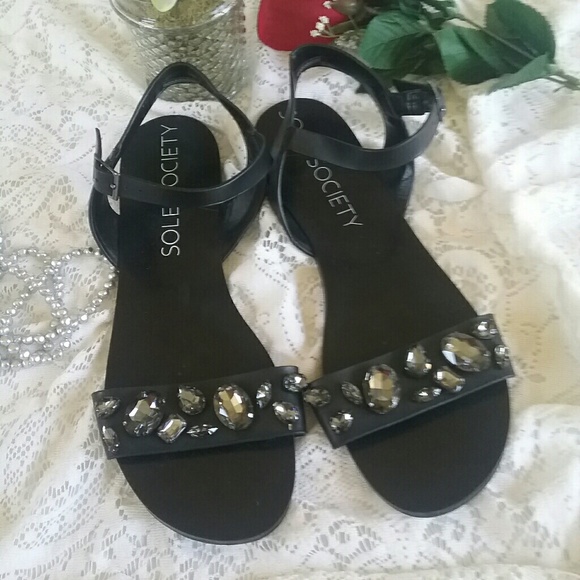 black bling flat sandals