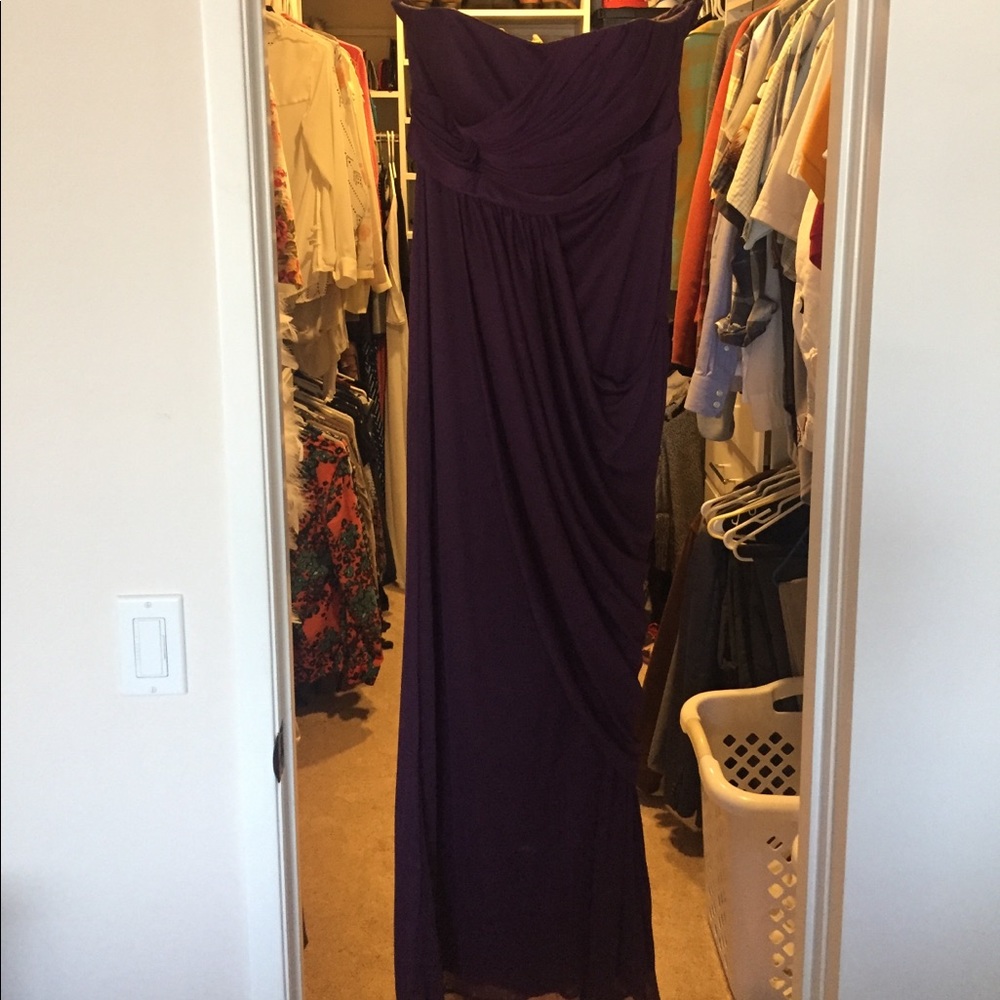 Davids Bridal long strapless dress