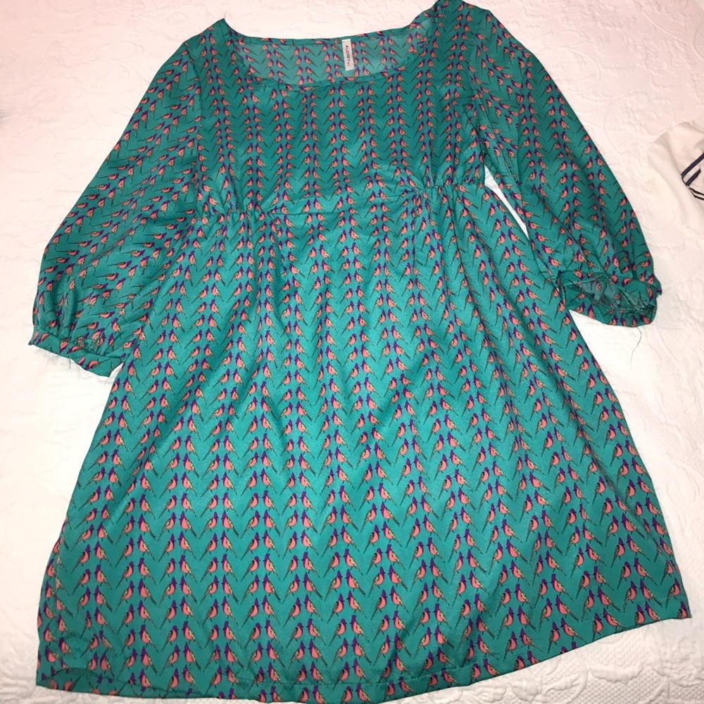 AUDREY 3+1  Blue Bird Patterned Dress (Medium)