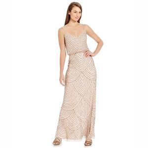 Adriana Papell Spaghetti-Strap Beaded Blouson Gown