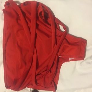 Red crisscross high waisted bathing suit bottoms
