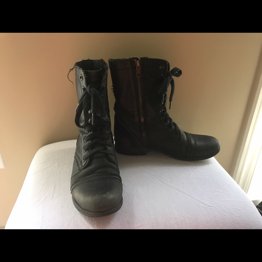 Black Leather Combat Boots