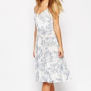 Midi Dress, Blue + White Floral, Stretchy, Jersey