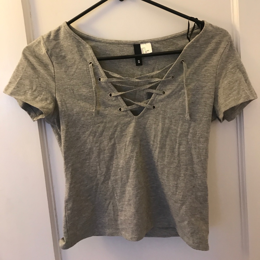 H&M gray lace up top