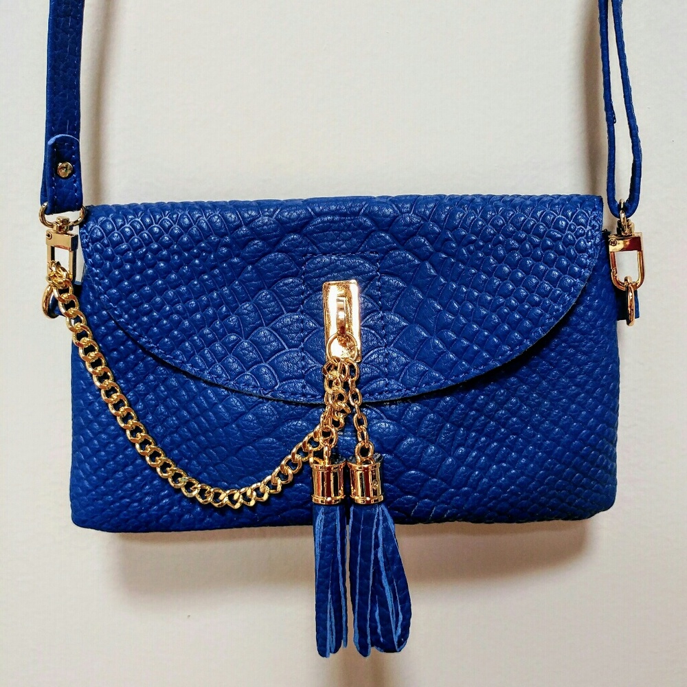Blue genuine leather crossbody bag