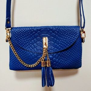 Blue genuine leather crossbody bag