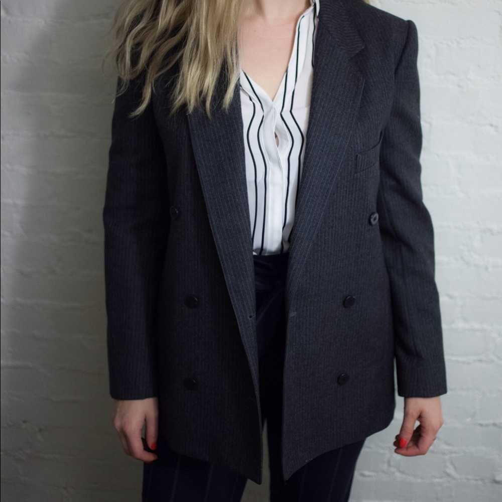 Harvey Bernard Double Breasted Gray Suit Jacket
