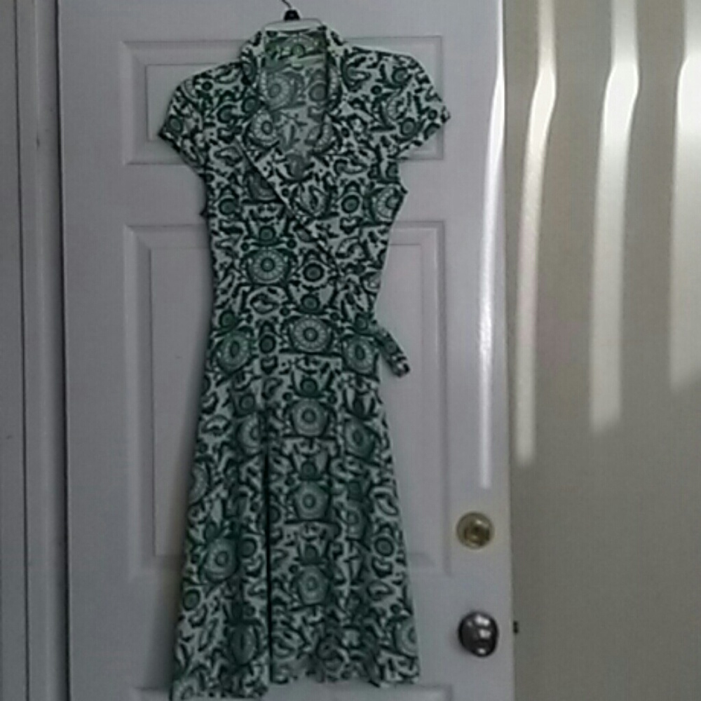 Green and white dress
