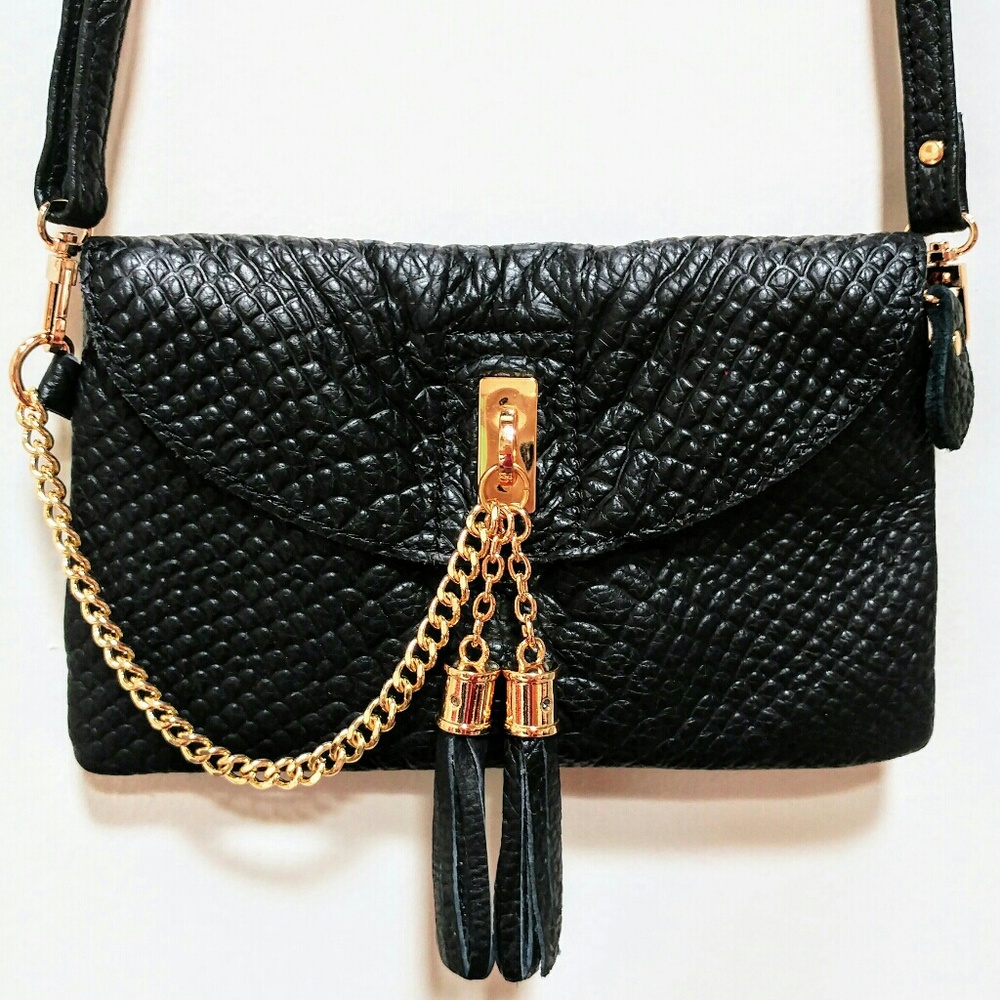 Black genuine leather crossbody bag