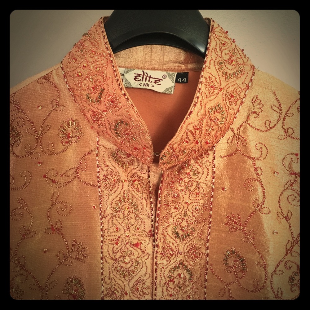 SHERWANI  long peach jacket made of Silk.