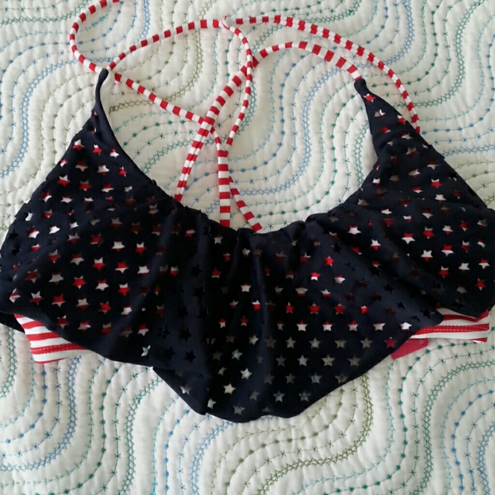 Red White Blue Stars & Stripes Bikini Top, Medium