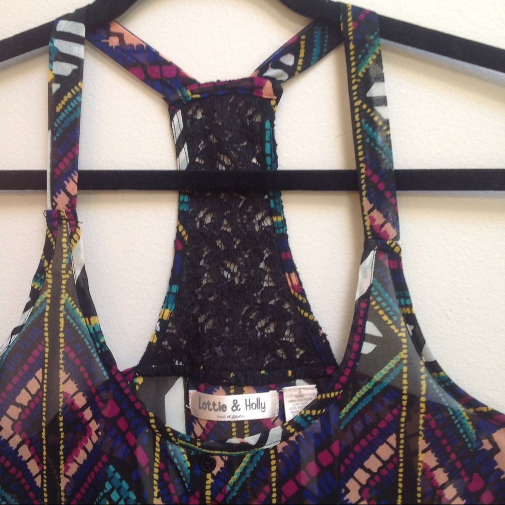 NWOT Aztec Festival Sheer Button Up Crop Tank - Picture 2 of 2
