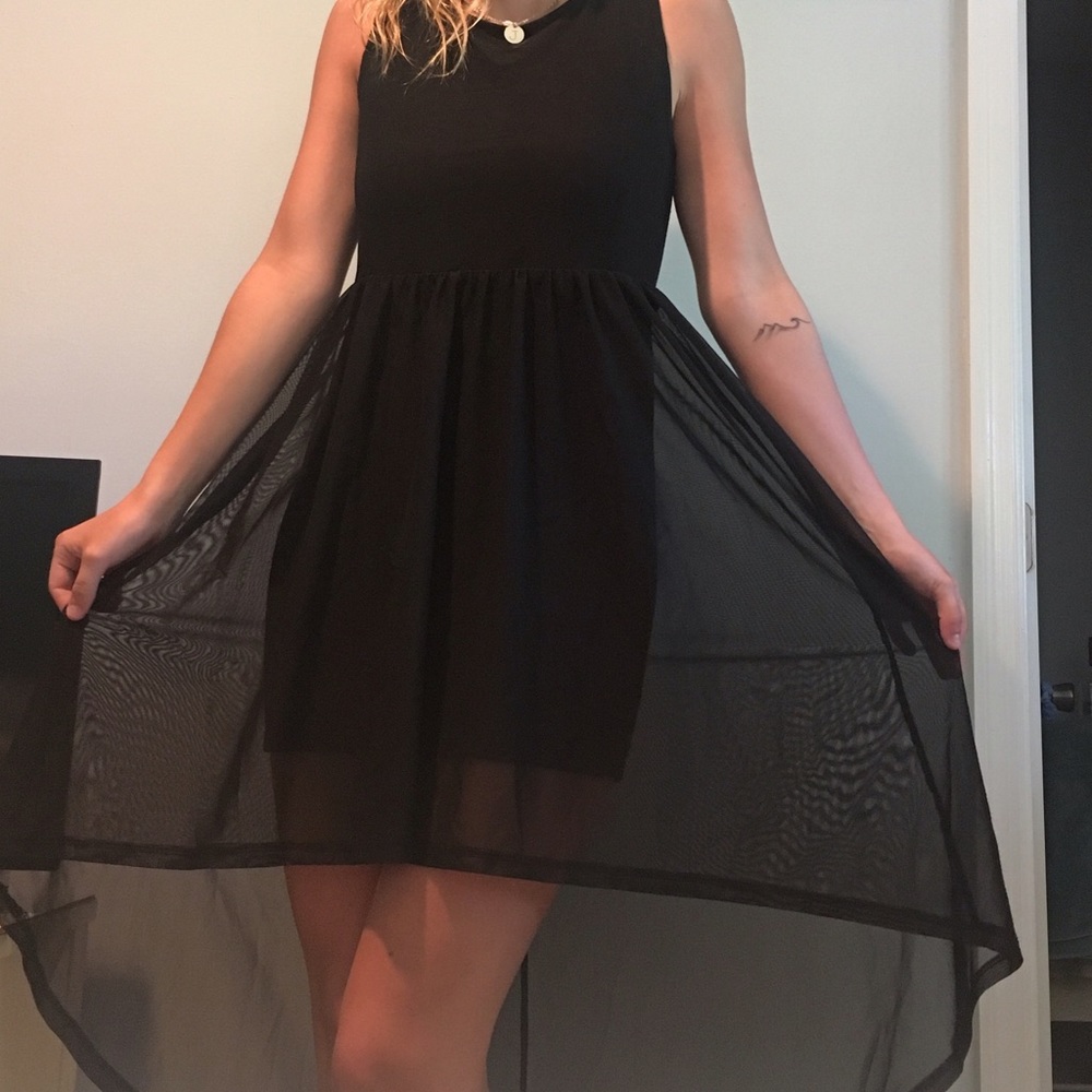 simple elegant black high low dress