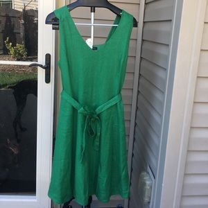 Emerald Green Linen Pocket  Dress