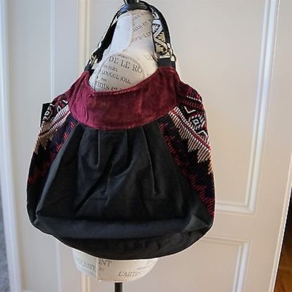 Bohemian hobo bag beaded velvet accent - Picture 7 of 7