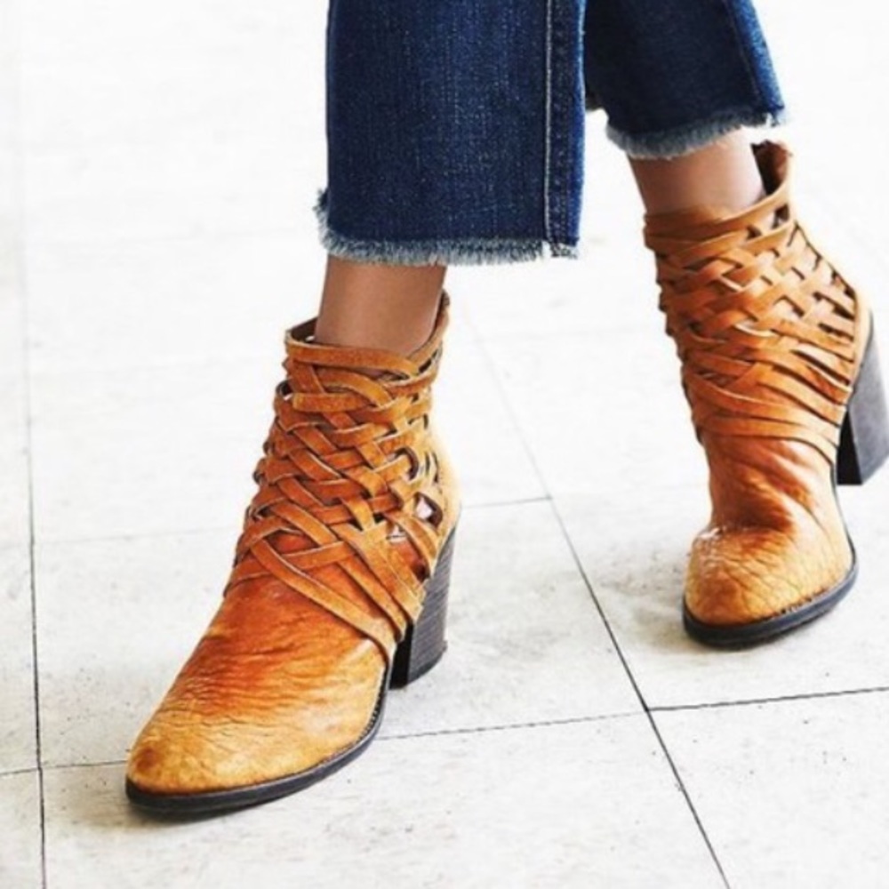 Free People Carrera Tan Leather Heel Boots