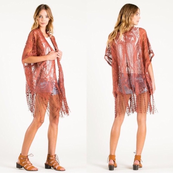 NEW S Lace fringed kimono - Picture 2 of 6