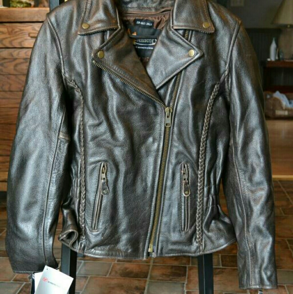 Ladies Braided Retro Buffalo Leather Cycle Jacket