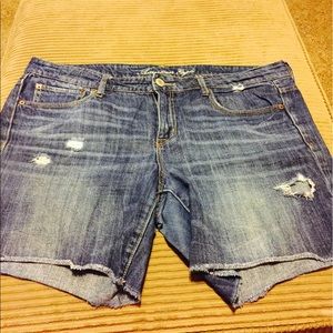 Distressed denim shorts