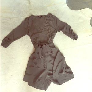 Steel gray silk romper