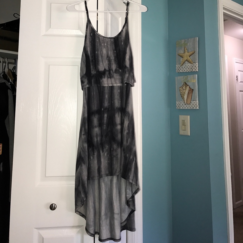 Black and grey tie dye hi-lo dress