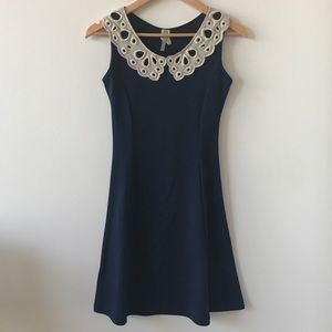 Navy mini dress modcloth gold faux collar fitted