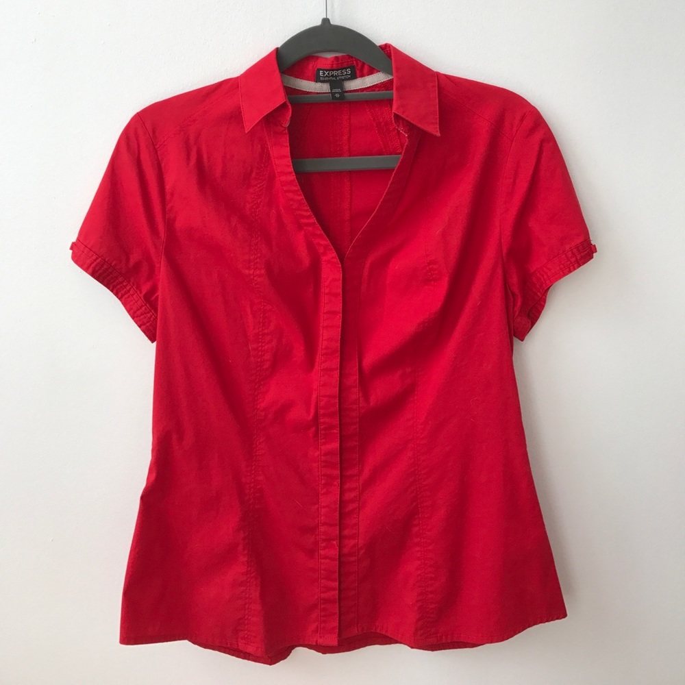 Express Red Short Sleeve Button Down Shirt