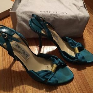Jimmy Choo turquoise satin sling backs!
