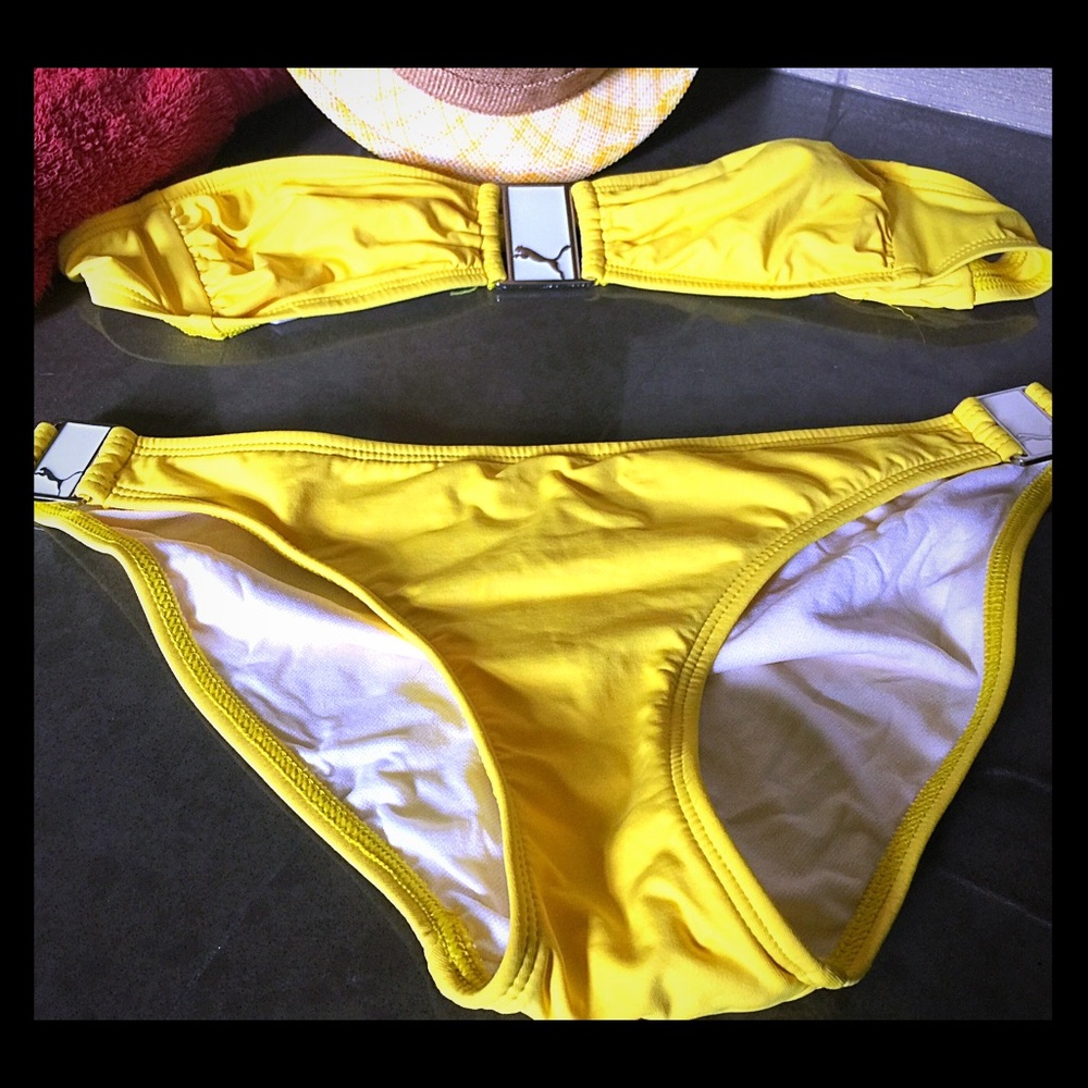 Puma canary yellow strapless bikini