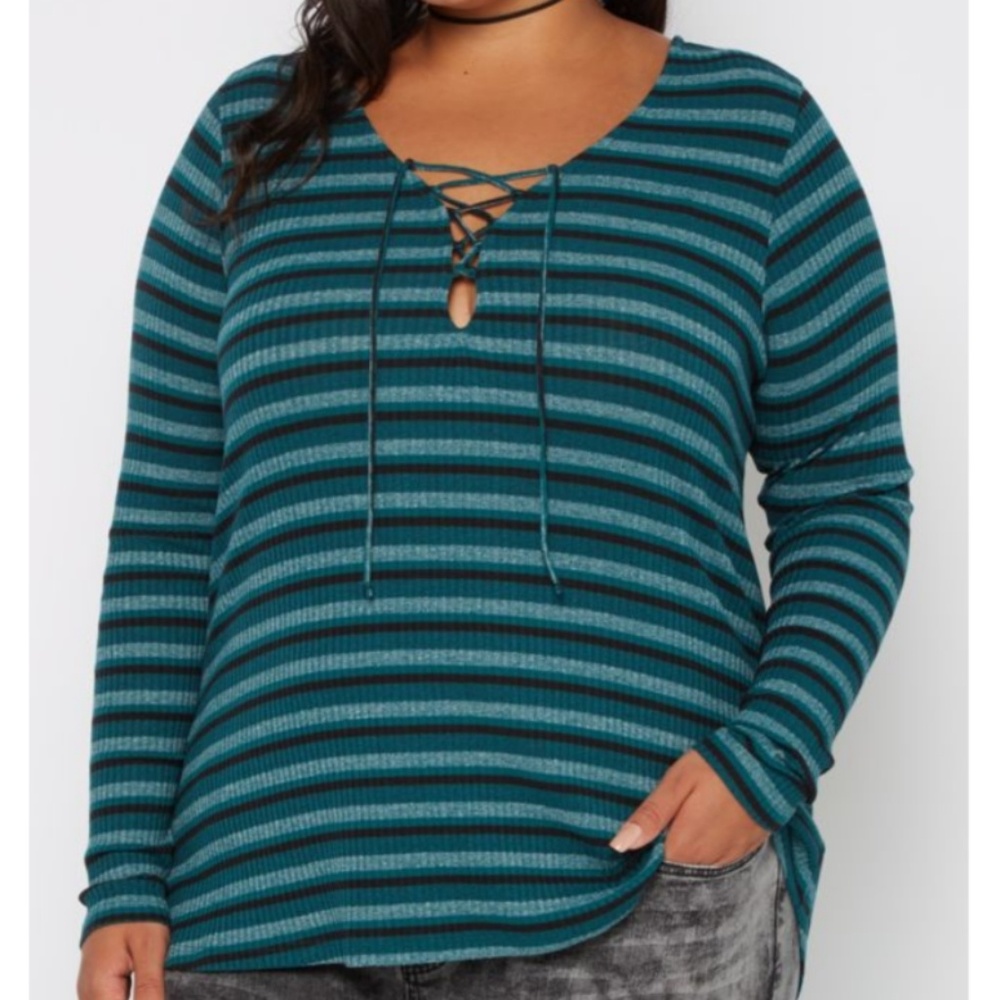 Rue 21 lace up striped long sleeve shirt sz 1X