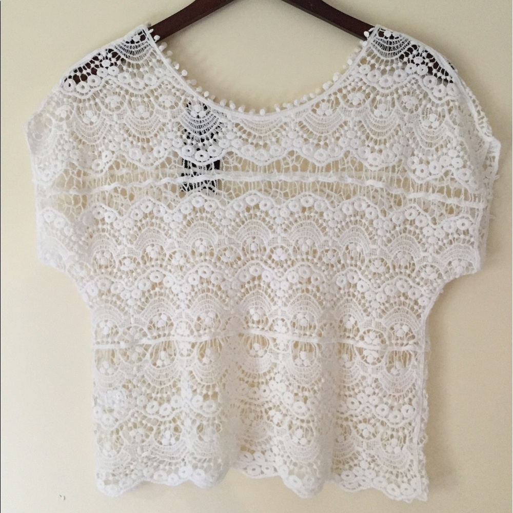 White Knit Crew Cut Top