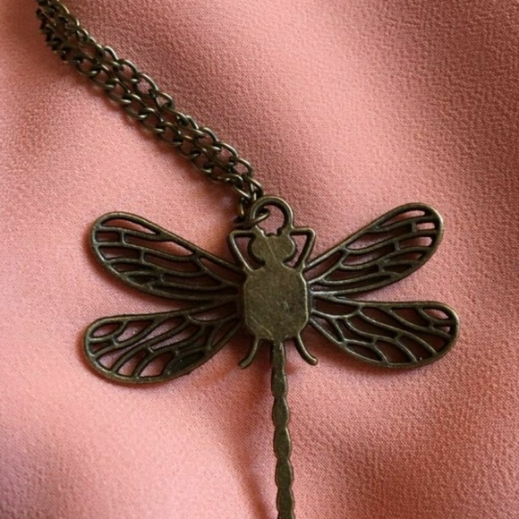 Antique Blue Dragonfly Bronzed Sweater Necklace NWT - Picture 3 of 6