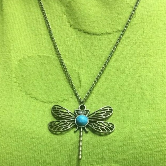 Antique Blue Dragonfly Bronzed Sweater Necklace NWT - Picture 6 of 6