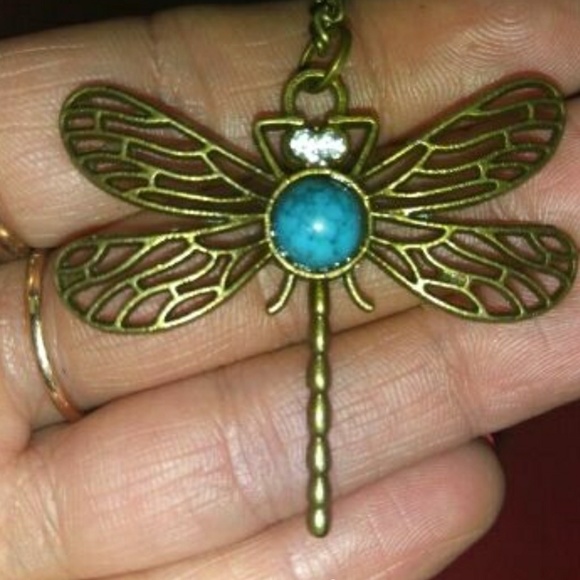 Antique Blue Dragonfly Bronzed Sweater Necklace NWT - Picture 5 of 6