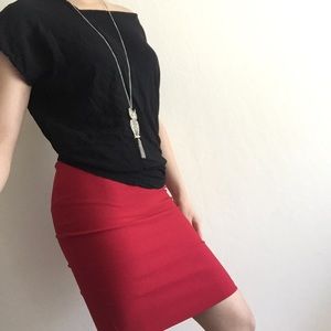 Red stretchy pencil skirt