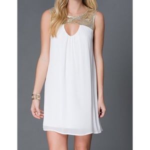 Sequin Hearts Juniors White and Gold Dress