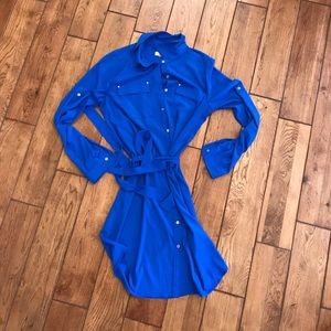 Electric blue Shirt dress by Calvin Klein.